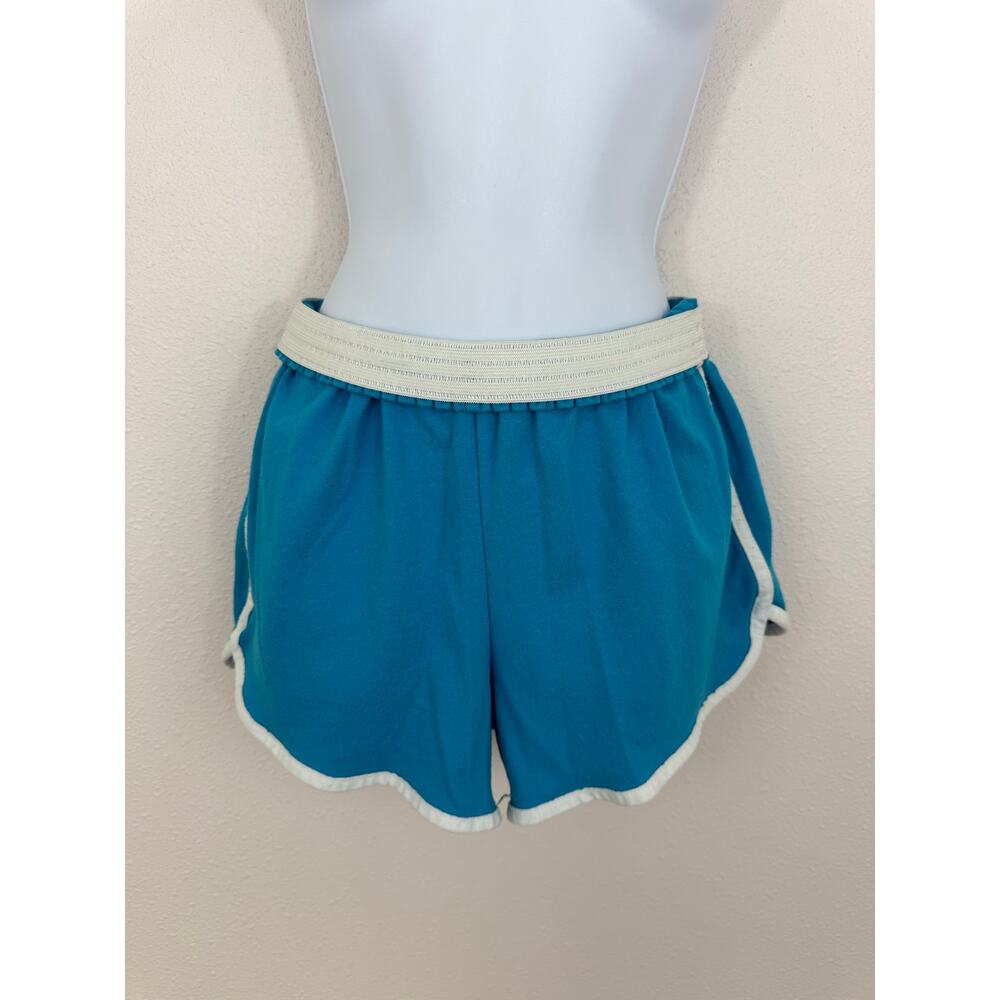 Y2K Soffe Cheer Shorts Teal White Trim Size Large Retro Gym Shorts